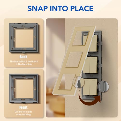 BSEED Lichtschalter Unterputz Schalter Physische Taste Schalter Tripel 2 Fach 1 Weg Glas Lichtschalter 10A Wandschalter Kristall Gold Kippschalter