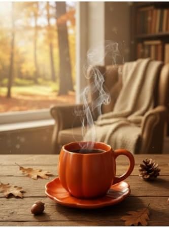 Viyalente El Yapımı 1 Adet Tabaklı Seramik Bal Kabağı Kupa Çay Kahve Fincan Takımı 250 Ml - Görsel 3