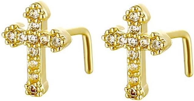 20G L-Shaped Cross Nose Rings for Women 316L Surgical Steel Cubic Zirconia Cross Nose Studs Hypoallergenic Nostril Nose Piercing Jewelry