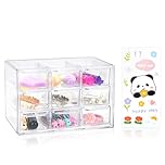 Mini Clear Storage Drawers, Desk Storage Organizer with 9 Drawers, Plastic Desktop Craft Storage Box with Sticker for Makeup Jewelry Bathroom Craft Supplies Stationary