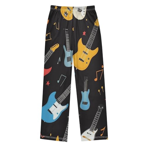 Rock Guitar Print Boys Long Pants Soft Trousers Elastic Waist Kids Lounge Bottoms with Pockets S-XL2