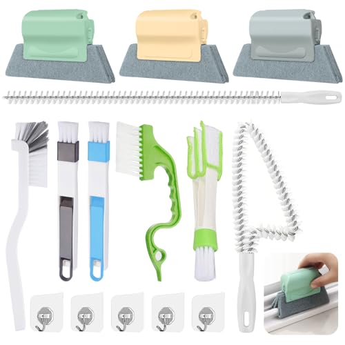 Annickee 15 Brosses de Nettoyage pour Rainures de Fenêtres Set, Ménagères Nettoyeur Rail Baie Vitrée avec 5 Crochet, Outils de Nettoyage en Profondeur pour Porte...