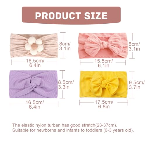 Uwiyo 8 Stück Nylon Turban Stirnband Blume Schleife Elastischer Baby Turban für Neugeborene, Kleinkinder