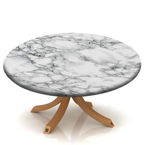 igoga sports Fitted Tablecloth Round, Elastic Edge Table Covers - Indoor Kitchen Dinning Room or Outdoor Picnic Party Dining Tables Decoration Fits Tables Up to 48''-52'' Diameter, Marble B