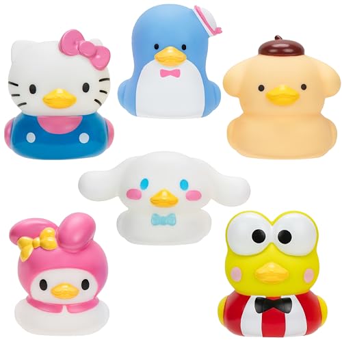 Hello Kitty and Friends Duckz 6-Pack - Rubber Duck Water Toys for Pool & Bath - Officially Licensed Sanrio - Hello Kitty, Keroppi, Pompompurin, My Melody, Cinnamoroll, Tuxedosam - Gift for Kids