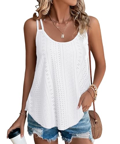 Koerye Camiseta sin Mangas para Mujer Blusas Cami Camisola Ropa de Playa Cuello Redondo Loost Fit Camisas Cover Up Playa Verano Camisetas Blusa Top(Blanco,L)