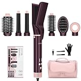 7-in-1 Hot Air Styler, PARWIN PRO BEAUTY Travel Dual Voltage MaxAIR 2.0 Multi-Styler Set, 110,000RPM High Speed Hair Dryer Brush with Air Hair Straightener, 1.1 Inch Auto-Wrap Curlers, Jasper Plum