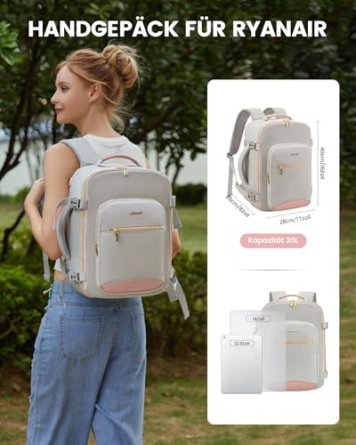 LOVEVOOK Ryanair Handgepäck 40x30x20, Handgepäck Rucksack Tasche Reiserucksack Flugzeug, Carry On Hand Luggage Travel Backpack für 13,3 Zoll Laptop Damen Herren, Klein Cabin Bag Eurowings Wizz