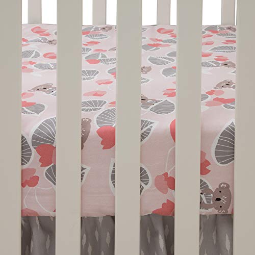 Image of Lambs & Ivy Calypso Cotton Fitted Crib Sheet - Pink, Gray, White, Animals