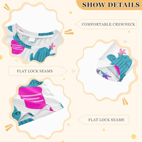 Cactus Flower White Boy's Rash Guard Swim Shirt Long Sleeve Sun Shirt for Beach Pool Sport UPF50+3