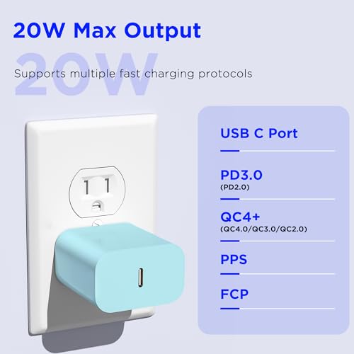 Image of iPhone 17 16 15 Charger Fast Charging,2Pack 20W Apple iPad USB C Wall Chrager Block with 6FT USB C to C Cable for iPhone 17 /Pro /Pro Max /17 Air / 16 /16 Pro /16 Pro Max /15 /Plus /Pro /Pro Max (Green)