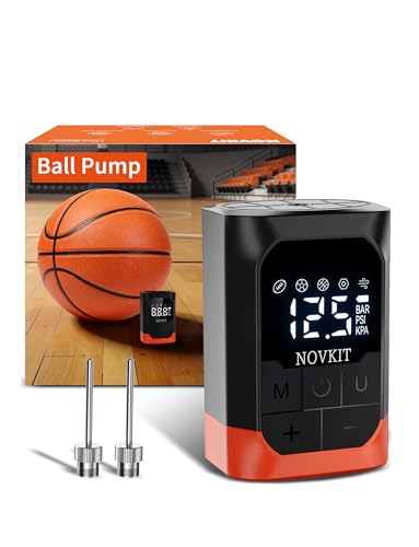 Portable Electric Ball Pump Inflator and Deflator with Foldable Needle, Rechargeable Battery Powered Sports Ball Air Pump with Pressure Gauge for Basketball, Soccer, Football