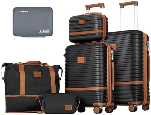 Joyway Luggage Set 3 Piece Suitcase Sets, Expandable Carry on Luggage with Spinner Wheel, Hard Shell Luggage Set with TSA Lock, Black brown, 4 piece set (13/20inch), Hardside Expandable Travel Laggage 13