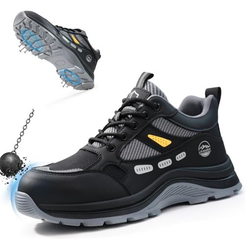 Image of Steel Toe Boots for Men Indestructible High Top Work Shoes for Men Comfortable Safety Shoes Puncture Proof Hiking Construction Shoes Botas de Trabajo para Hombre