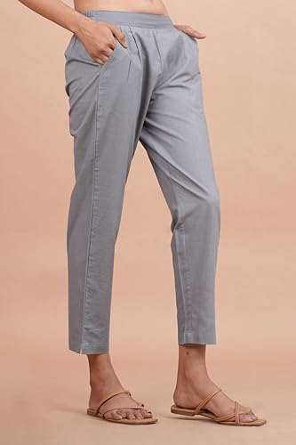 Image of Women's Cotton Ankle Fit Trouser Pants for Women & Girls | Women Regular Fit with Two Pocket Trouser for Office School Formal Casual Daily Use
