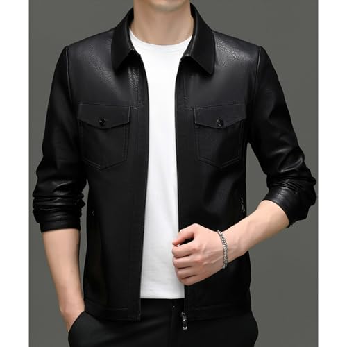 Mens Slim Fit Thin Leather Jacket Casual Solid Color Cycling Leathers Coat Bomber Zipper Motorcycle PU Jackets3