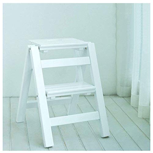Taburete escalera plegable de madera maciza con 2 peldaños para el hogar 2