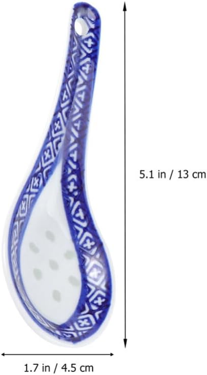 Operitacx Porcelain Soup Spoons Set of 6 Blue and White Asian Ceramic Spoons for Ramen and Soup Serving in Home Kitchen Dining image 5