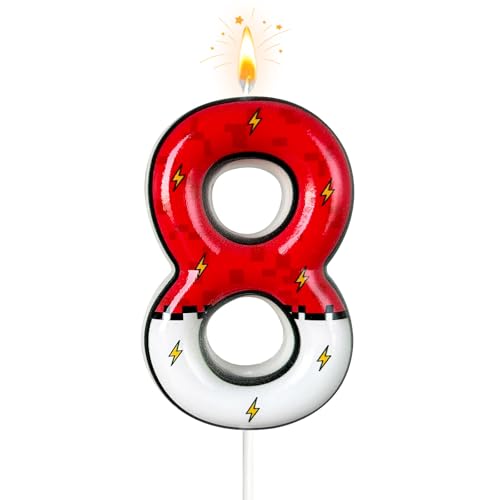 laackys Cartoon White and red Lightning Cake Candle Digital Anime Cartoon Birthday Candle Cake Decoration Animation Birthday Decoration Party Supplies(8)