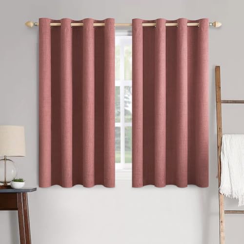 Image of MIULEE 100% Blackout Linen Textured Curtains for Bedroom Solid Thermal Insulated Dusty Rose Grommet Room Darkening Curtains & Drapes Luxury Decor for Living Room 52 x 45 Inch (2 Panels)
