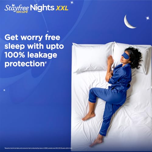 Image of Stayfree Secure Night Ultra Comfort Sanitary Pads - XXL Wings, 18 Pads (Pack of 2) | Overnight Protection | Leak-Lock Technology