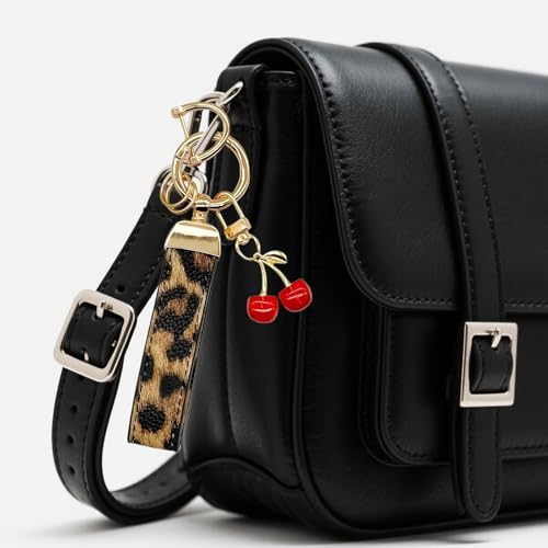 Angyape Cherry Keychain Wristlet Leather Car Keychain for Women Cute Purse Bag Charms Key Fob Holder with Keyrings Gifts - Image 3