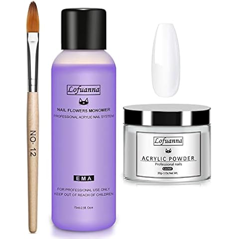 Lofuanna Acrylic Nail Powder and Liquid Set,Professional Salon Quality Acrylic Nail Set with 30g Clear Acrylic Powder,75ml Acrylic Monomer,Acrylic Nail Brush Nail Art Starter Kit(set1) Cover