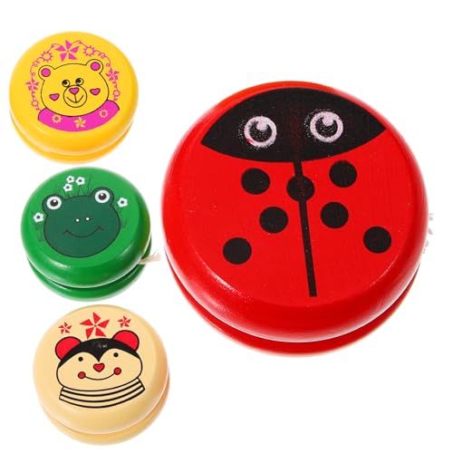 Toyvian 4pcs Yoyo Educational Wooden Yoyo Ball for Fun Plaything Colors Present for Developing Color Recognition and Wrist Strength Random Color