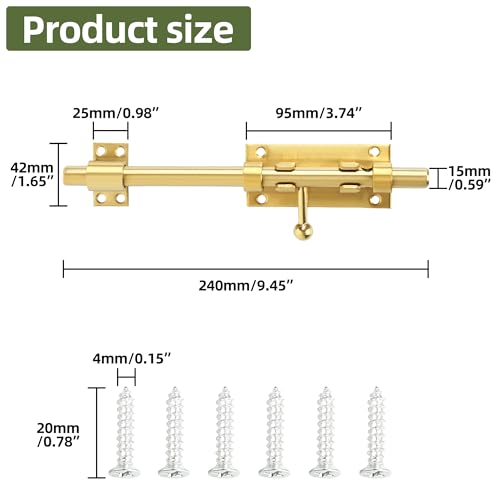 Image of Alise Slide Lock SUS304 Stainless Steel Gate Latch, Slide Bolt Latch,Thickened Heavy Door Latch Lock,10 Inch Black Barrel Bolt Latch, Security Slide Latch Lock Gold
