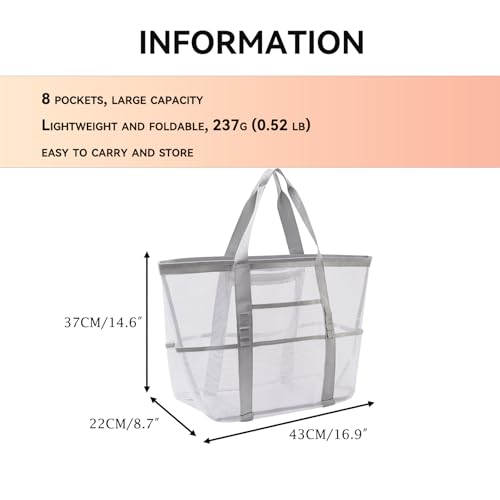 Mesh Beach Bag Large Swim Bag Beach Tote Lightweight with PVC inner Pocket Foldable2