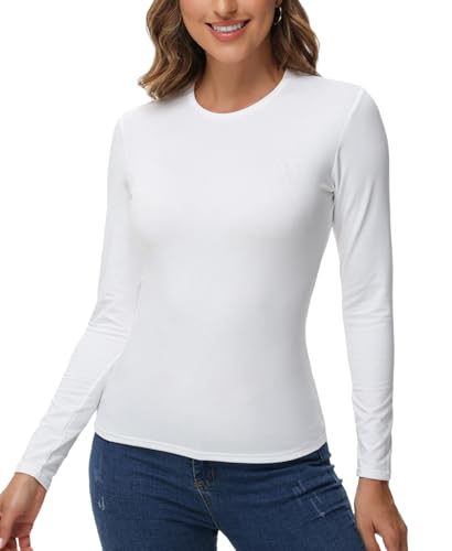 JTSONN Camiseta Térmica de Manga Larga para Mujer Cuello Redondo Camiseta Funcional Cálida para Invierno Ropa Interior Térmica Camiseta Deportiva Transpirable con Forro Polar Interior