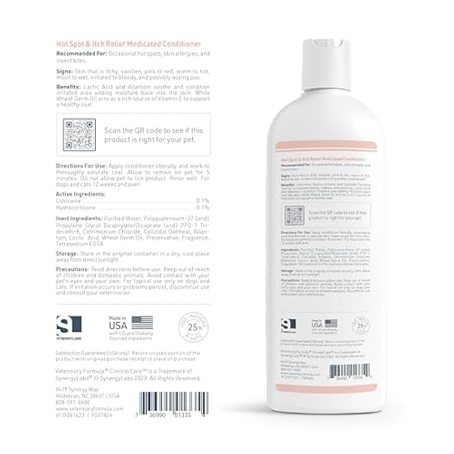Veterinary Formula Clinical Care Hot Spot & Itch Relief Cat & Dog Medicated Conditioner, 16 oz ¨C Oatmeal Conditions Skin for a Lustrous Coat, Formulated to Help Alleviate Itchy Skin-EorWmcdC
