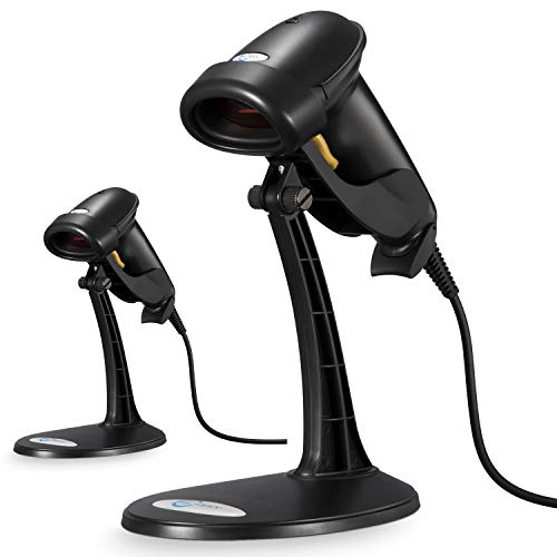 Barcode Scanner, 2 Pack Wired Handheld Bar Code Scanner with Adjustable Stand, Esky Automatic 1D USB Laser Scanner Support Windows/Mac/Linux for POS System Sensing, Store, Supermarket, Warehouse