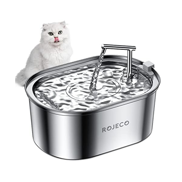 ROJECO Trinkbrunnen für Katze, 3.2L Edelstahl Katzenbrunnen, Ultra-Quiet Katzen trinkbrunnen mit Filtern, Haustier Wasserbrunnen für Katzen und Hunde