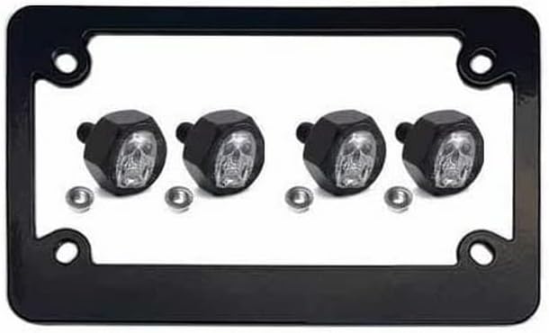 Metal Black Motorcycle License Plate Frame +Tag Fasteners Kit Chrome Skull S1 Style-9856-6893
