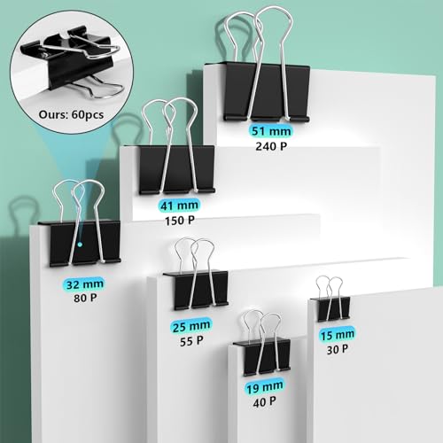 60PCS Medium Binder Clips, 1-1/4 Inch (32mm), Black Metal Paper Clamps for Teachers, Students, School, Office, Business Supplies (1.25in) image 2