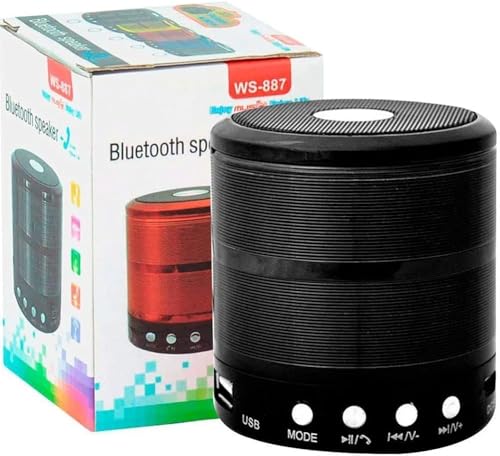 Image of Mini Bluetooth Speaker WS 887 with FM Radio, Memory Card Slot, USB Pen Drive Slot, AUX Input Mode, Compatible with All Devices-Red 5 W Bluetooth Speaker. (Black)