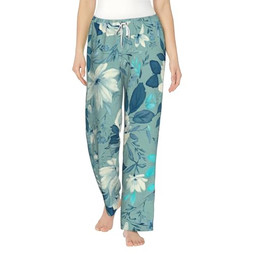 Pantalon pyjama flanelle bleu fleur pour ne plus avoir froid la nuit tout en restant élégante