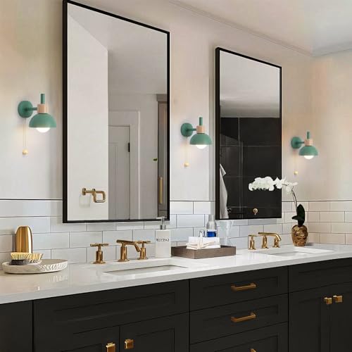 Image of Pull Chain Wall Sconce for Bedroom, Vintage Bedside Wall Lamp with E26 Socket, Wall Lighting for Kids Room Hallway Boys Girls (Green)