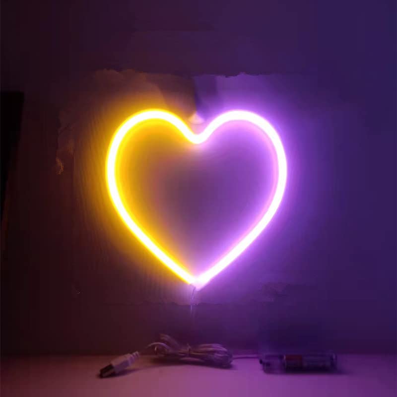 TTY Love Heart Neon Light, Night Lights Heart Shaped Neon Signs with USB Powered/LEDDecor Light, Wall Decor for Christmas,Birthday Party, Room Decorate (Yellow Pink)