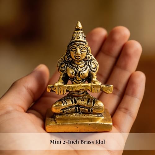 Image of Plus Value Goddess of Food Maa Annapurna Devi Brass Idol Statue Deity Vastu Products for Home, Restaurant, Hotel, Temple Pooja Room Decor Keep in Rice Jar (Size 2-inches)