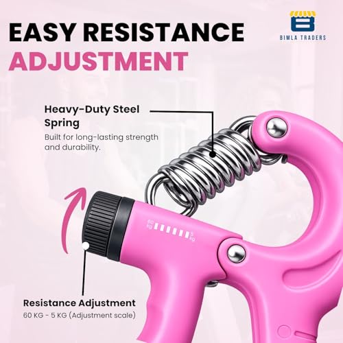 Image of CRAE Hand Gripper - Adjustable Grip Strengthener for Forearm, Wrist & Finger Workout Men & Women Capacity 60 kg (Pink)