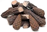 10-Pieces Ceramic Logs,Decorative Logs for Gas,Electric Fireplace,Smokeless Artificial Fire Logs Long Burning,Heat-resistant Stackable Pine Wood Log Set