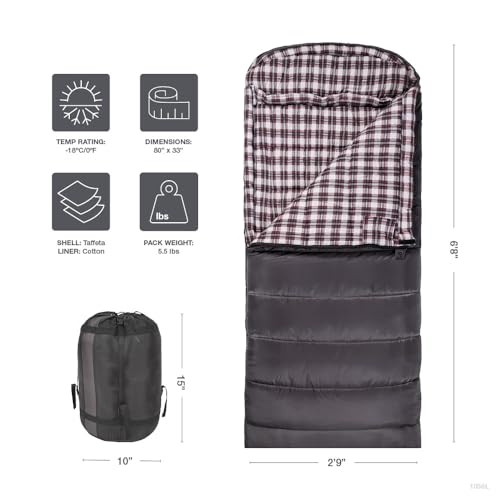 Teton Fahrenheit XXL +20F Degree Sleeping Bag, All Weather Sleeping Bag for Adults, Camping Made Easy and Warm. Compression Sack Included, Grey, Right Zip - Image 3