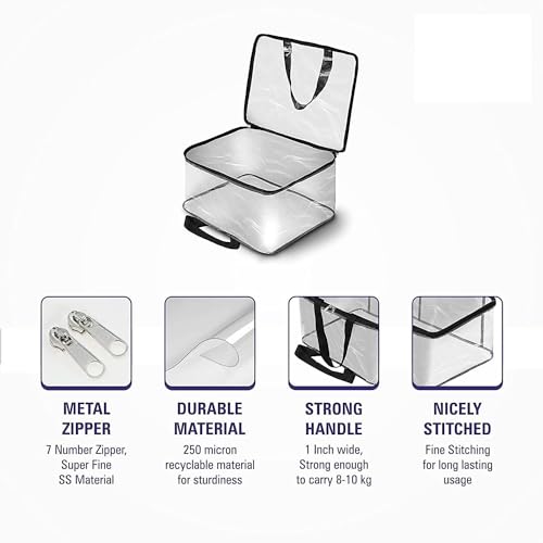 Image of Pack of 4 Transparent Pvc Storage Bag for Saree Covers,Clothes, Lehenga, Blankets, Bedsheets, Toys, Docs | Wardrobe Organizer | Clear Storage Box Bag (4) plastic