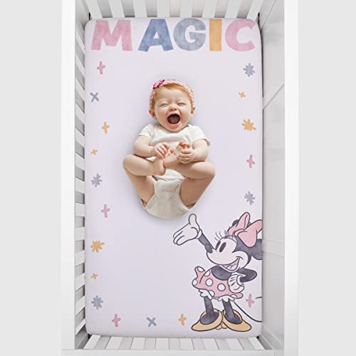 Image of Disney Minnie Mouse Pink, White and Gold You are Made of Magic Lovely Little Lady Nursery Photo Op Fitted Crib Sheet