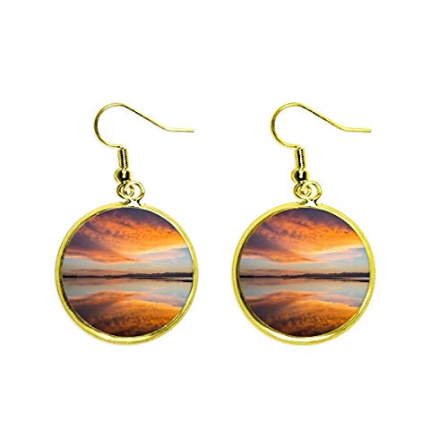Pendientes de mujer sunrise ocean sky cloud con colgante acabado oro brillante