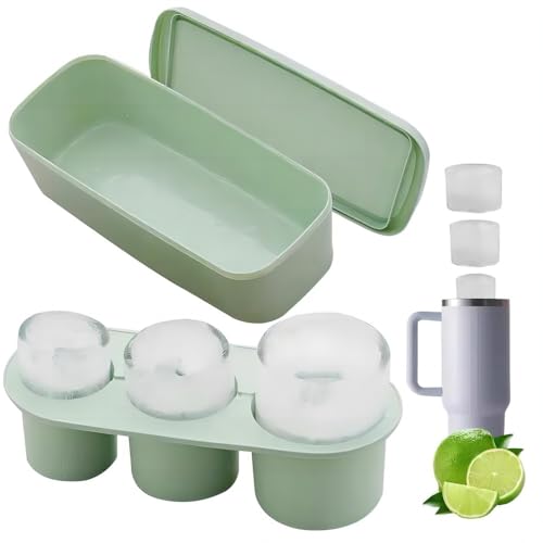 Image of Wilgrotst Ice Cube Tray for 30-40 oz Tumbler Cup, 3Pcs Silicone Ice Molds with Lid and Bin for Cocktails, Whiskey, Juice, Water, Easy Release, Green