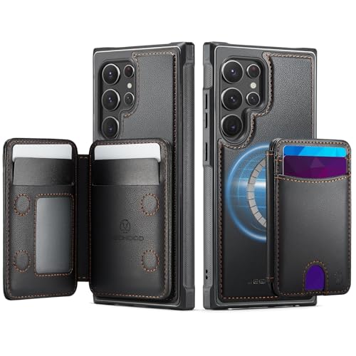Étui Samsung S26 Ultra en cuir noir style portefeuille magnétique chic
