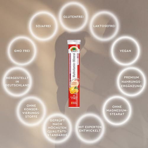 SUNLIFE Multivitamin Tabletten hochdosiert - 1 x 17 Stück - Mineral und Multivitamin Brausetabletten mit Orangen-Grapefruit Geschmack - Multi Vitamin Tabletten mit 10 Vitaminen und 5 Mineralstoffen